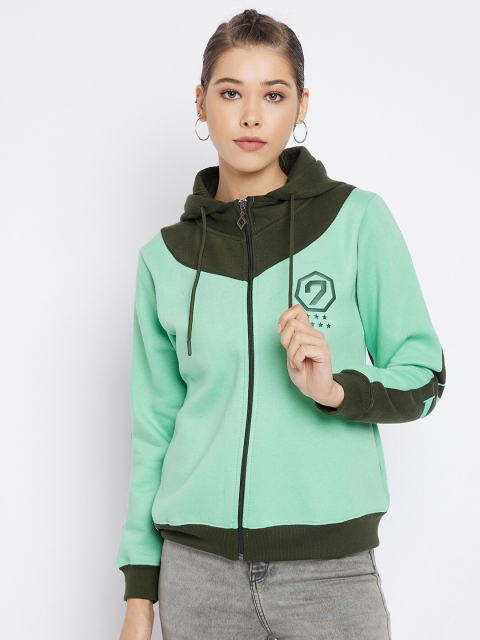 

FirstKrush Women Green Colourblocked Hooded Sweatshirt