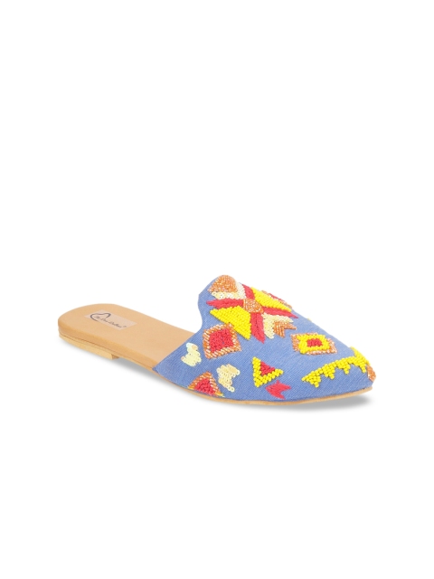 

The Desi Dulhan Women Blue Party Mules with Embroidered Flats