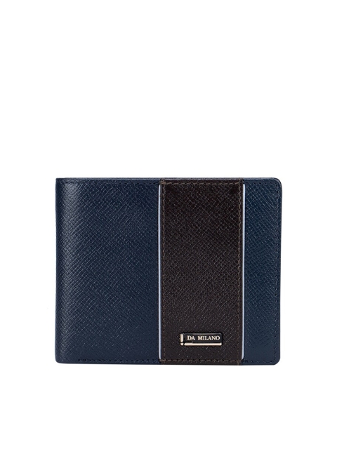 

Da Milano Men Blue & Black Textured Zip Detail Leather Two Fold Wallet