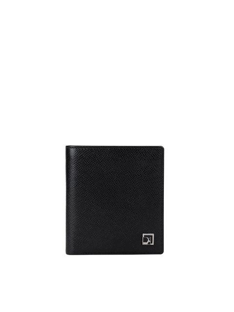 

Da Milano Men Black Textured Zip Detail Leather Two Fold Wallet