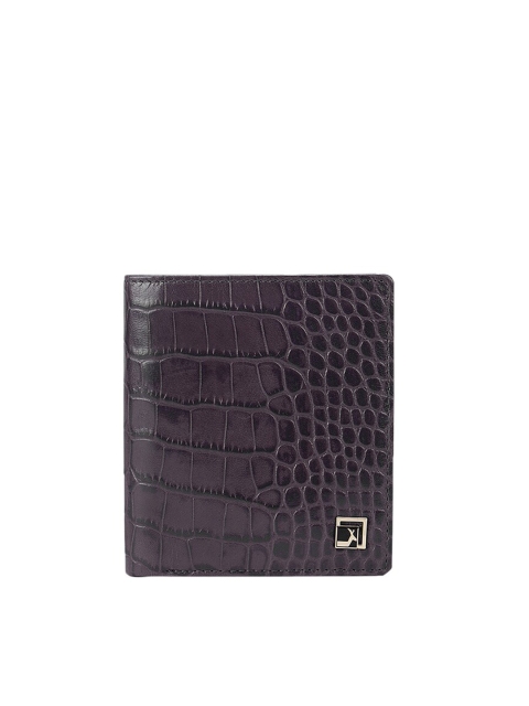 

Da Milano Men Grey Textured Zip Detail Leather Two Fold Wallet