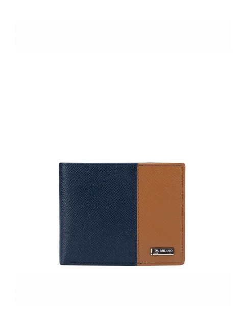 

Da Milano Men Blue & Orange Textured Leather Two Fold Wallet