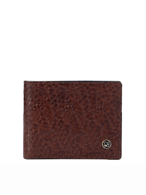 

Da Milano Men Brown Textured Zip Detail Leather Two Fold Wallet