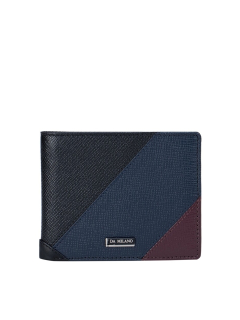 

Da Milano Men Black Textured Zip Detail Leather Two Fold Wallet