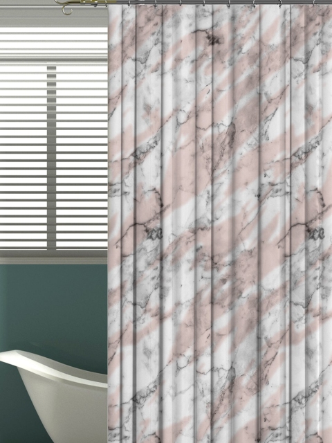 

Aura Peach-Coloured & White Printed Shower Curtain