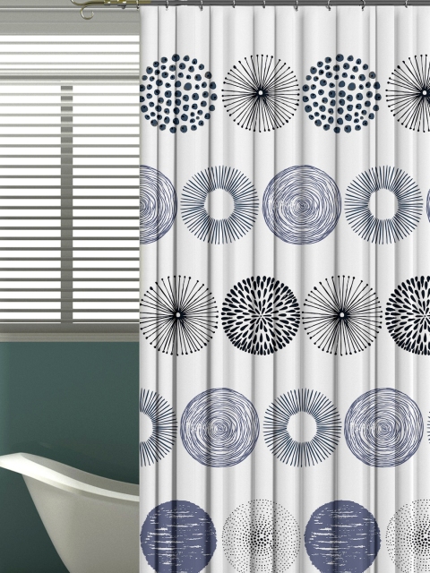 

Aura White & Blue Printed Shower Curtain