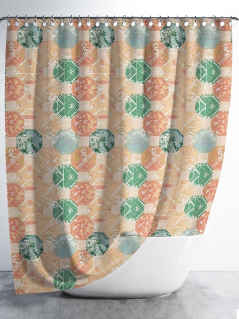 

Aura Peach & Blue Geometric Printed Shower Curtain