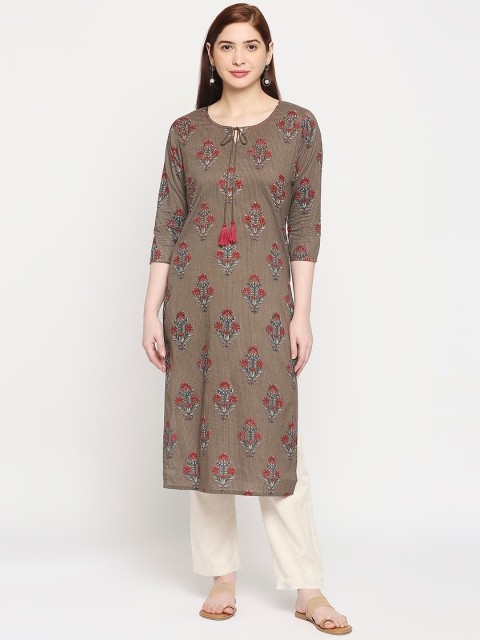 

ZRI Woman Olive Green Floral Printed Floral Kurta