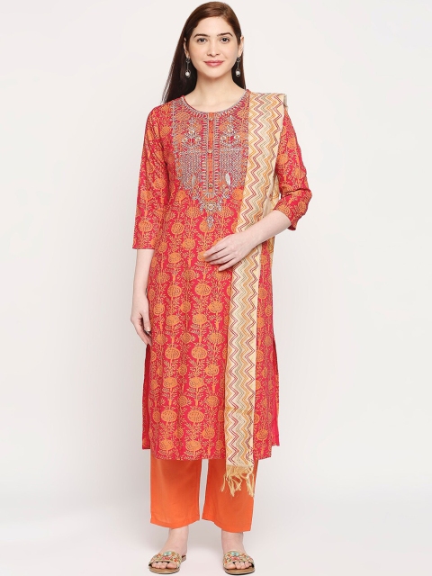 

ZRI Women Pink Printed Kurta with Trousers & With Dupatta