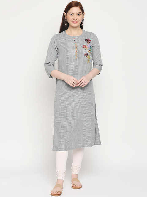 

ZRI Women Grey Embroidered Thread Work Floral Kurta