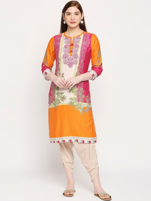 

ZRI Women Multicoloured Floral Embroidered Kurta with Dhoti Pants, Multi