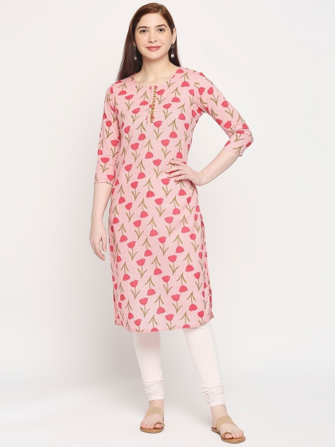 

ZRI Women Pink & Green Floral Printed Floral Kurta