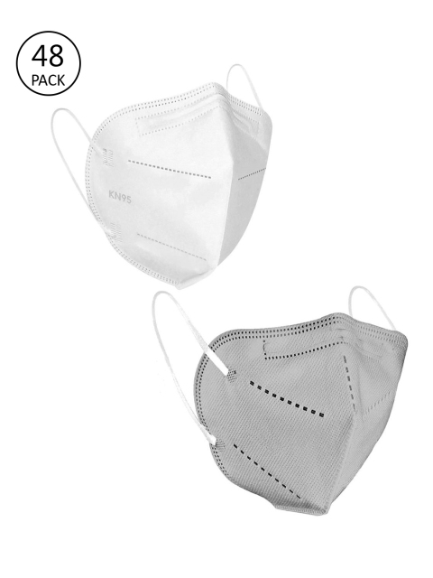 

OOMPH Unisex Pack Of 48 Grey & White Solid 5-Ply Reusable Anti-Pollution N95 Masks