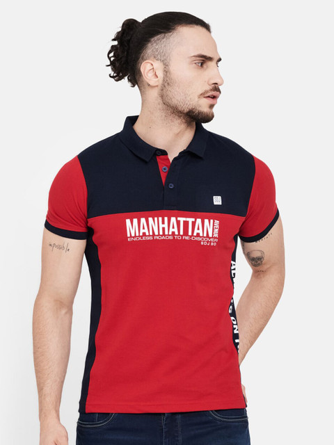 

Duke Men Blue Colourblocked Polo Collar T-shirt