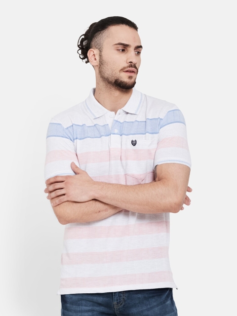 

Duke Men Turquoise Blue Striped Polo Collar Pockets T-shirt