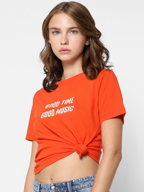 

ONLY Women Red Typography Printed Pockets T-shirt