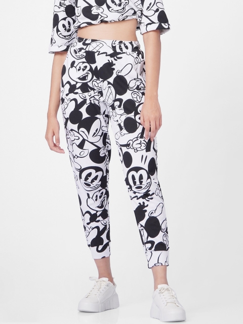 

ONLY Women White & Black Mickey Printed Cotton Joggers