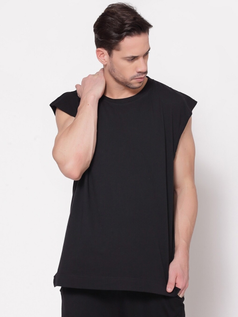 

I Am Animal Men Black Organic Cotton Loose Fit Mesh Tank T-Shirt