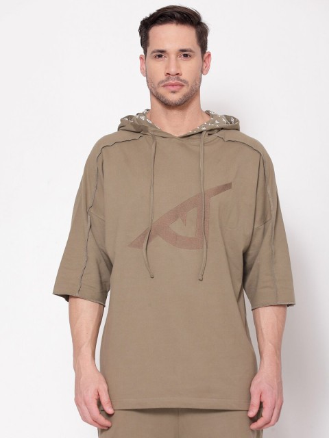 

I Am Animal Men Green Organic Cotton Hooded Neck Regular Fit Half Sweatshirt Hoodie