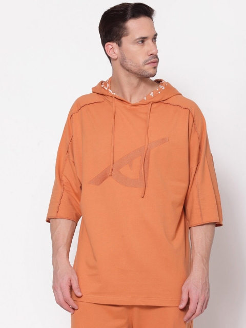 

I Am Animal Men Orange Organic Cotton Hooded Neck Regular Fit Half Sweatshirt Hoodie