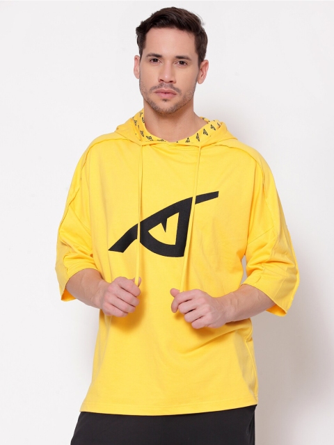 

I Am Animal Men Yellow Organic Cotton Hooded Neck Regular Fit Half Sweatshirt Hoodie