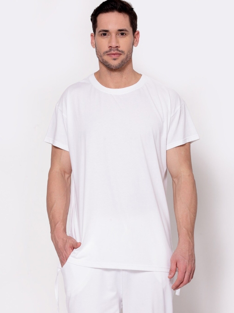 

I Am Animal Men White Organic Cotton Loose Fit T-Shirt with Vertical Print at Center Back