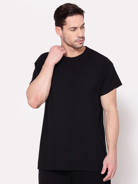

I Am Animal Men Black Organic Cotton Loose Fit T-Shirt with Vertical Print at Center Back