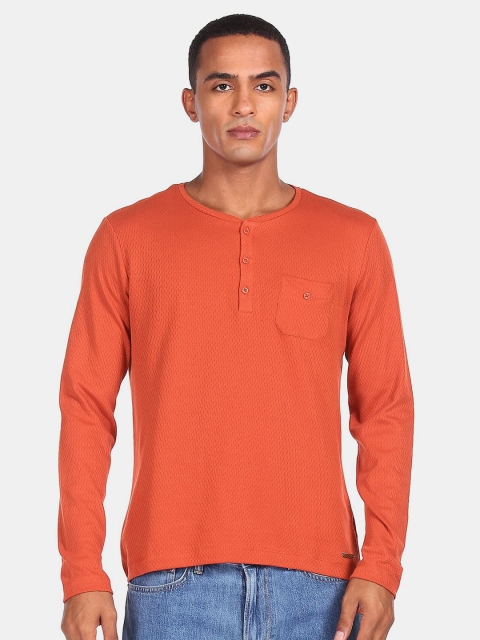 

Cherokee Men Orange Henley Neck T-shirt