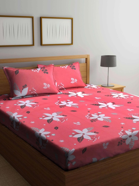 

KLOTTHE Pink Floral 210 TC King Bedsheet with 2 Pillow Covers