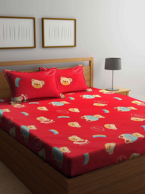 

KLOTTHE Kids Red 210 TC 1 King Cartoon Print Bedsheet with 2 Pillow Covers