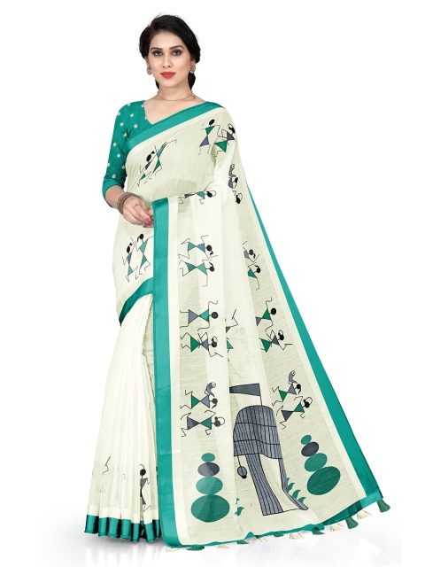 

KALINI White Warli Printed Polycotton Saree