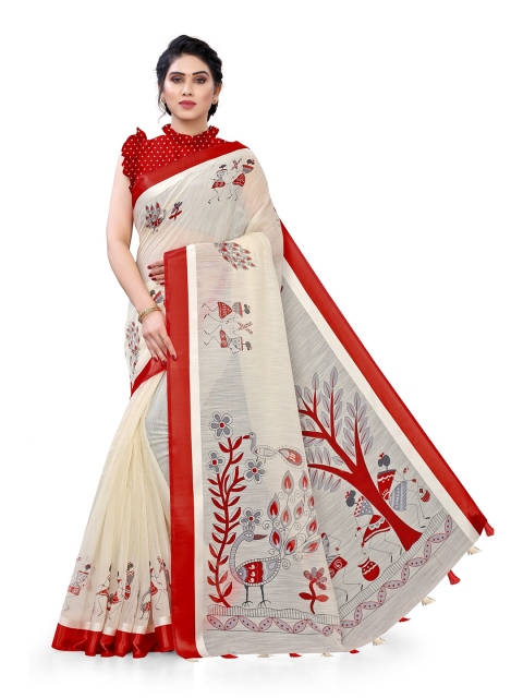 

KALINI Cream-Coloured & Red Warli Saree