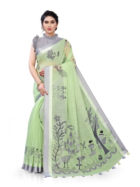 

KALINI Green & Grey Warli Printed Saree
