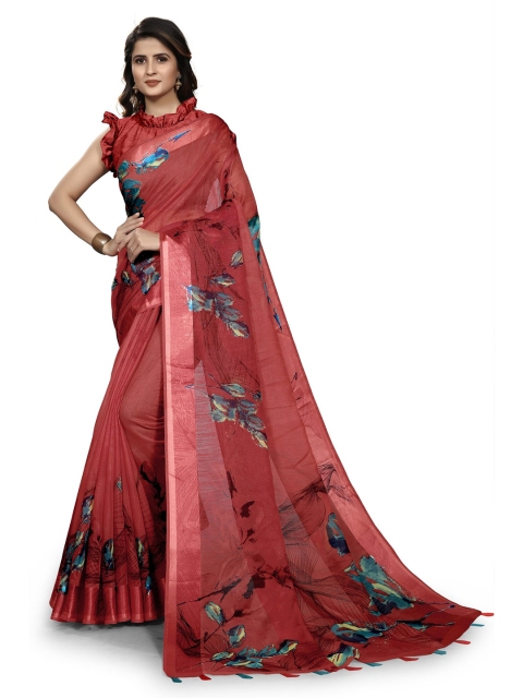 

KALINI Red & Blue Floral Bagh Saree