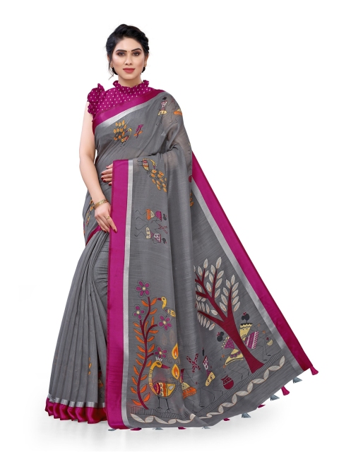

KALINI Grey & Magenta Warli Printed Saree