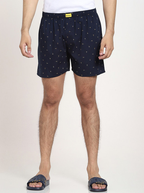 

Bewakoof Men Navy Blue & White Printed Pure Cotton Boxers 369696
