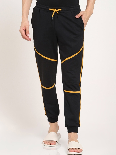

Bewakoof Men Black & Yellow Solid Cotton Joggers
