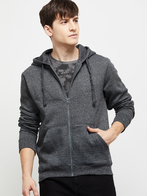 

max Men Charcoal Solid Front Open Hooded Sweatshirt