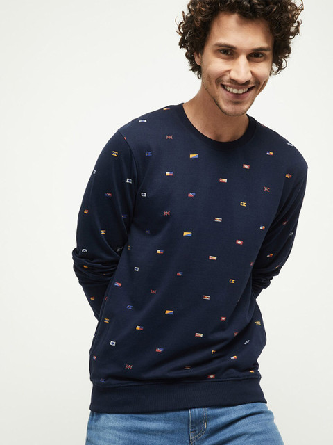 

max Men Navy Blue Printed Sweatshirt