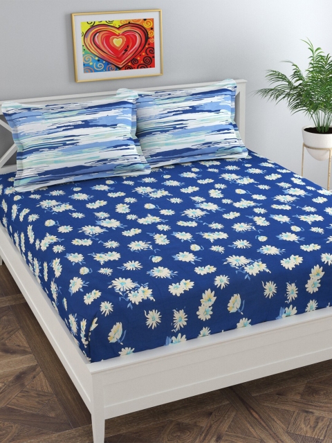 

Florida Unisex Blue Floral 200 TC 1 King Bedsheet with 2 Pillow Covers