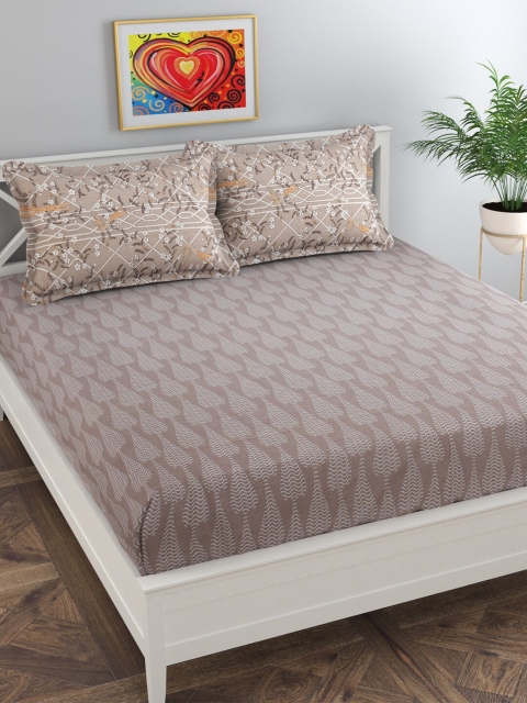 

Florida Unisex Brown Geometric 210 TC Cotton 1 King Bedsheet with 2 Pillow Covers