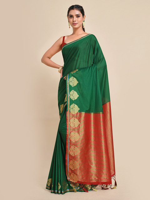 

MIMOSA Green & Red Zari Mysore Silk Saree