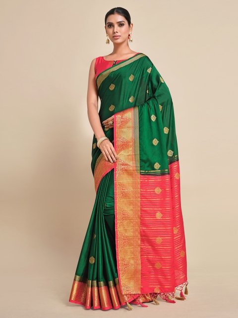 

MIMOSA Green & Gold-Toned Ethnic Motifs Zari Mysore Silk Saree