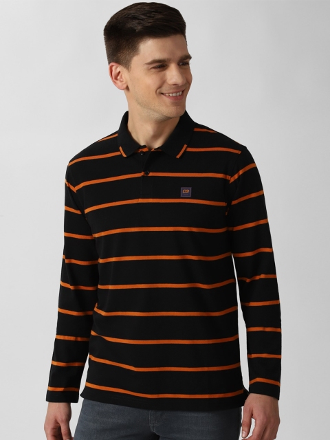

Peter England Casuals Men Black Striped Polo Collar Pockets T-shirt