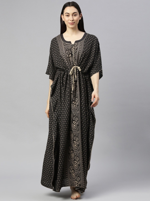 

GOLDSTROMS Black & Beige Printed Maxi Nightdress