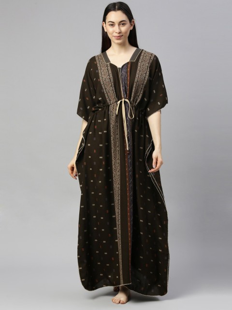 

GOLDSTROMS Women Coffee Brown Printed Kaftan Nighty
