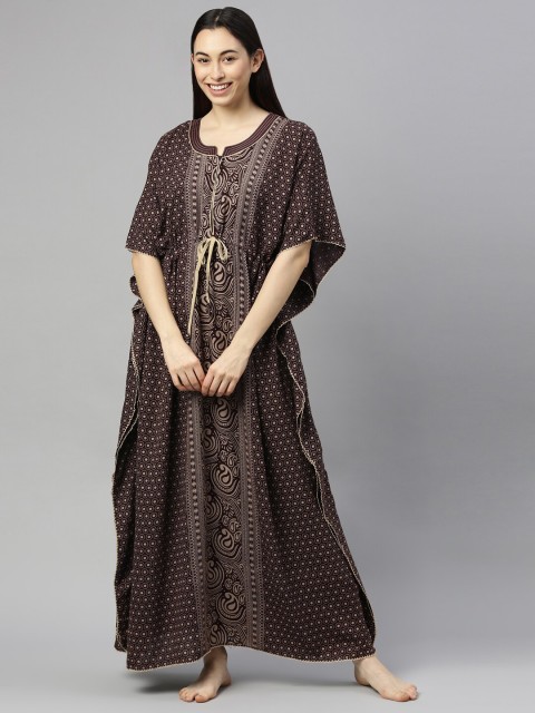 

GOLDSTROMS Coffee Brown Printed Kaftan Maxi Nightdress