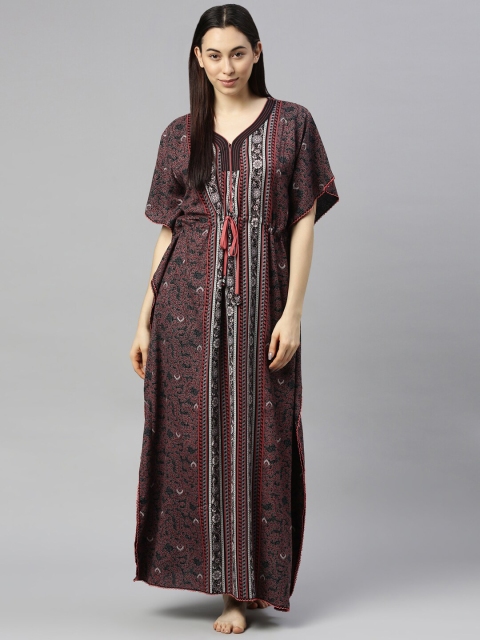 

GOLDSTROMS Coffee Brown Printed Kaftan Pure Cotton Maxi Nightdress