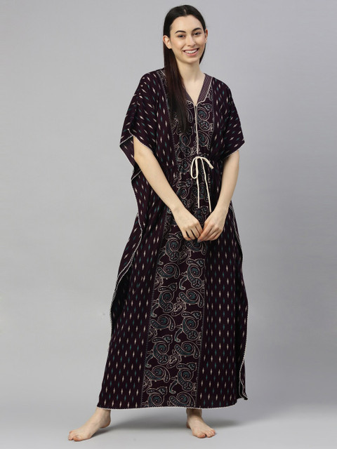 

GOLDSTROMS Coffee Brown Printed Maxi Kaftan Nightdress