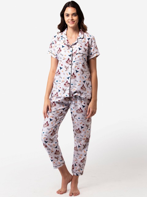 

Bellofox Women Grey & Blue Printed Night Suit